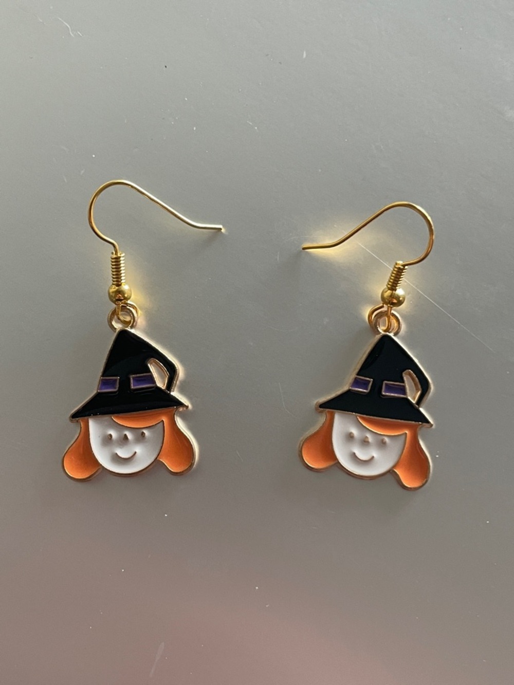 Festive Witch Dangle Earrings in Orange & Black